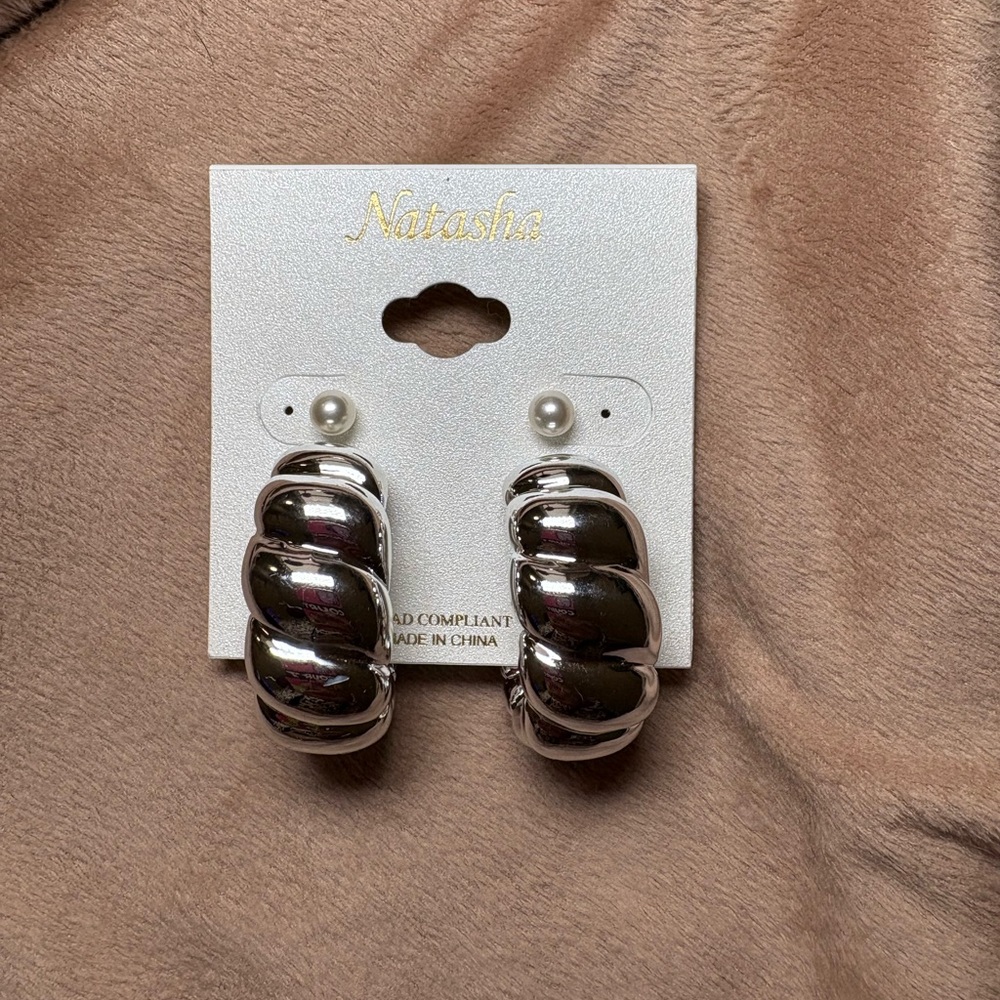Natasha Silver Hoop Earrings and stud pearls